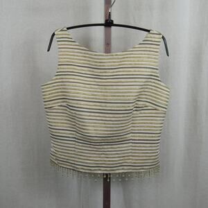 Cachet Metallic Size 8 Striped Formal Top with Beaded Detail Hem Gold Semi Crop